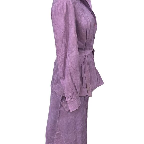 Vintage 70’s skinner ultra suede skirt and button blouse purple size 12 w/belt - Picture 3 of 13